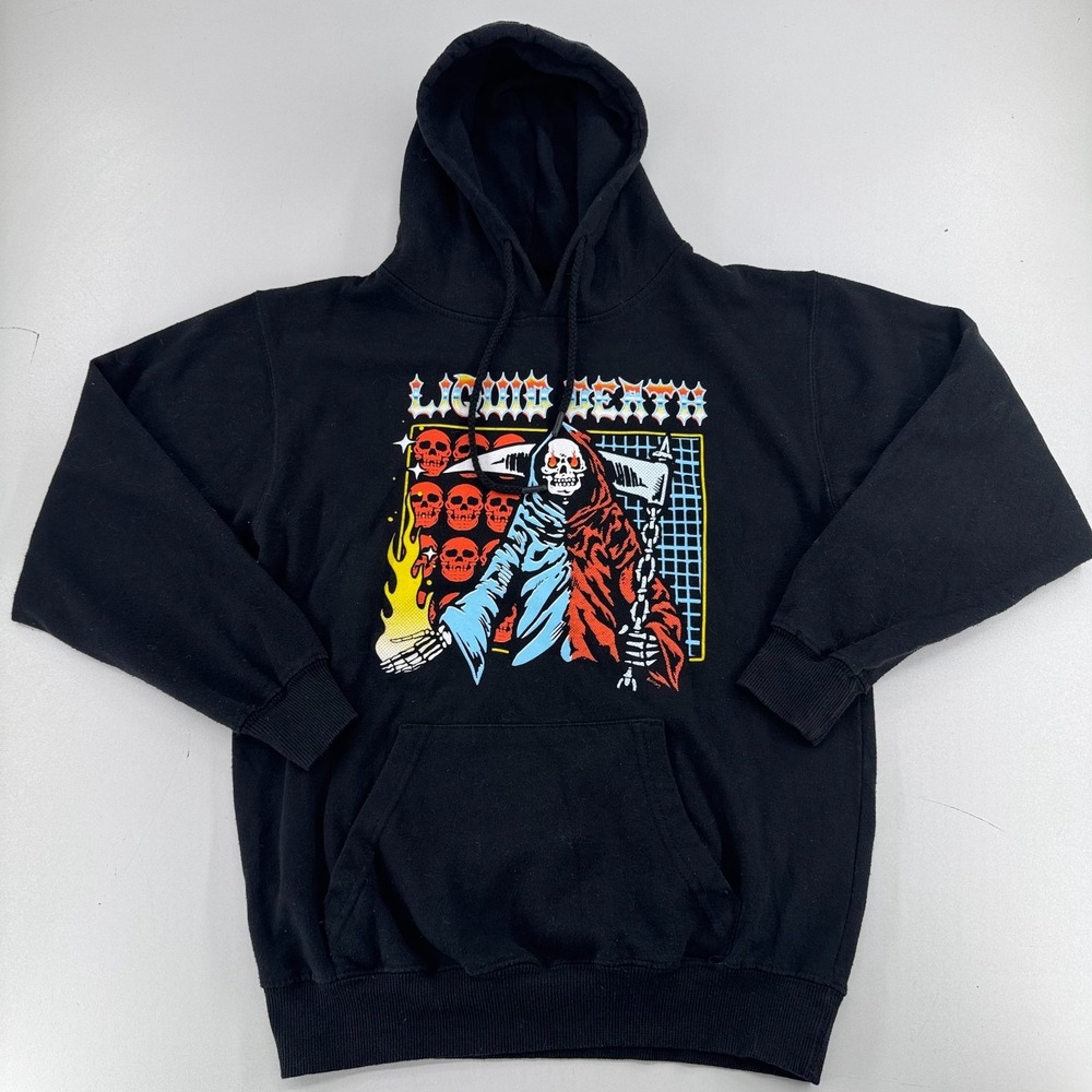 Liquid Death Grim Reaper Hoodie UNISEX Black Cotton Pullover Sweatshirt SMALL